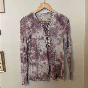 Aerie Purple Tie-Dye Lace-Up Long Sleeve Top